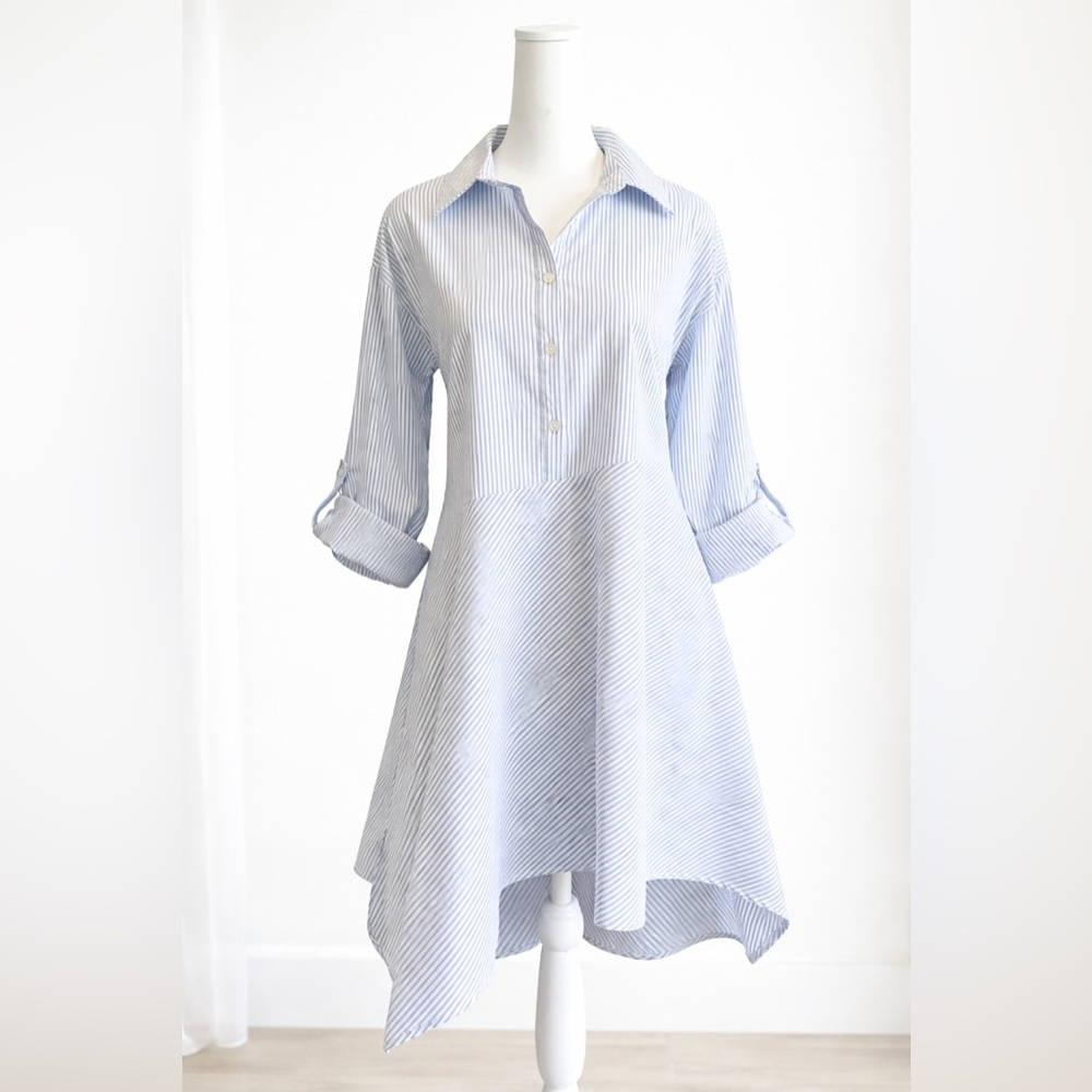 Cupio Blue & White Stripe Asymmetrical Shirt Dress / Tunic